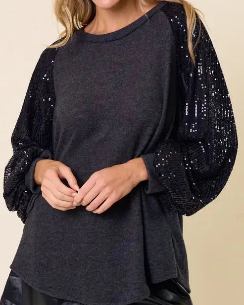 Black sequin sleeve top