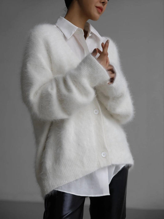 White faux mink sweater