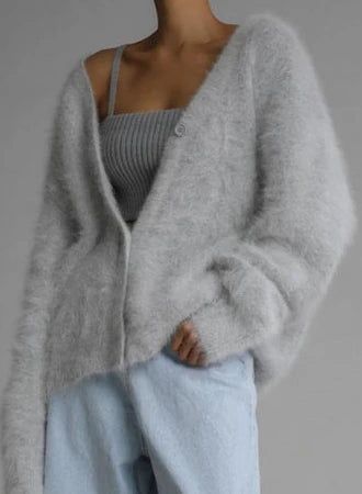 Light grey faux mink cardigan