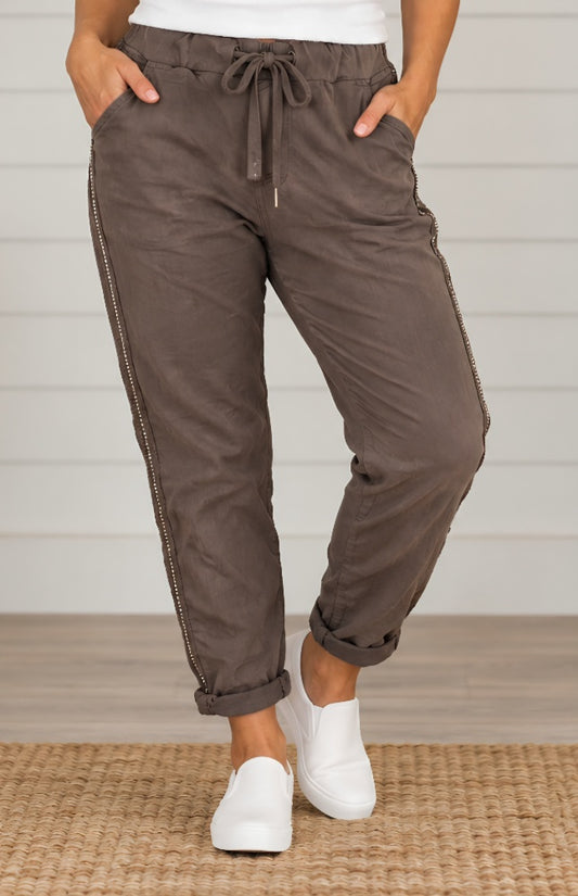 Taupe rhinestone pant