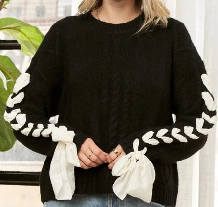 Cream ribbon sleeve sweater