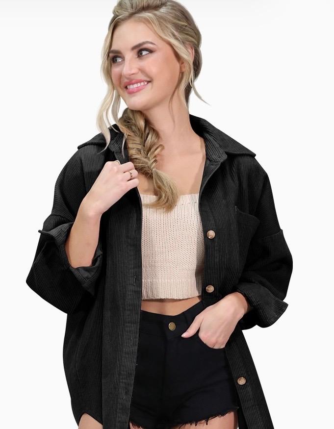 Black corduroy shacket
