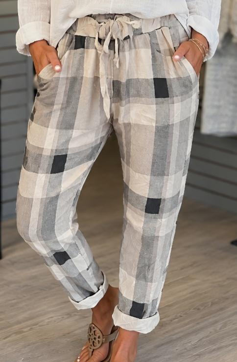 Cream plaid pants