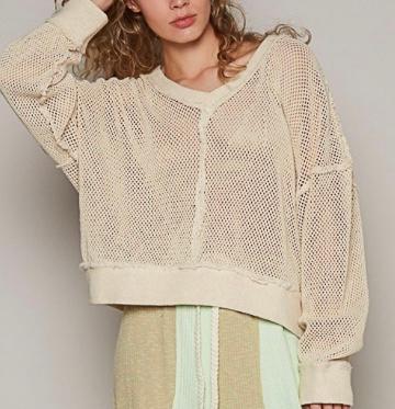 Cream open knit top