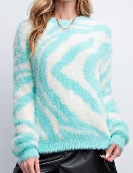 Aqua and ivory sweater