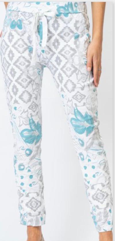 White and aqua pant