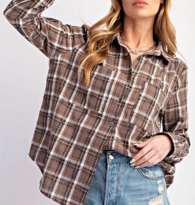 Brown plaid blouse