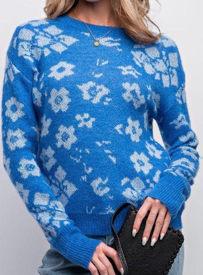 Blue slwer print sweater