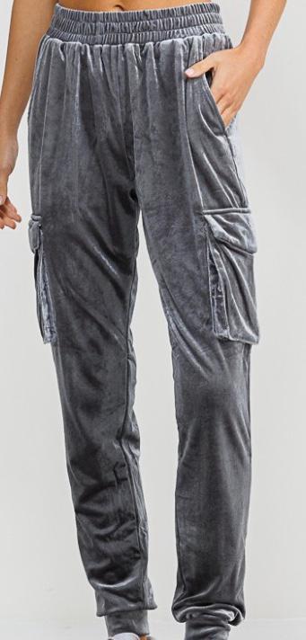 Grey velvet jogger