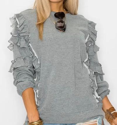 a Grey 100% cotton ruffle sleeve top