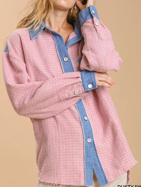 Pink and denim shacket