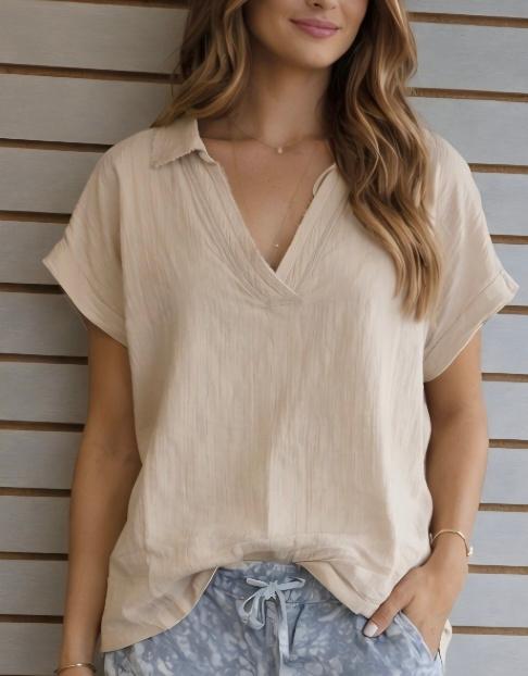 Beige collard top